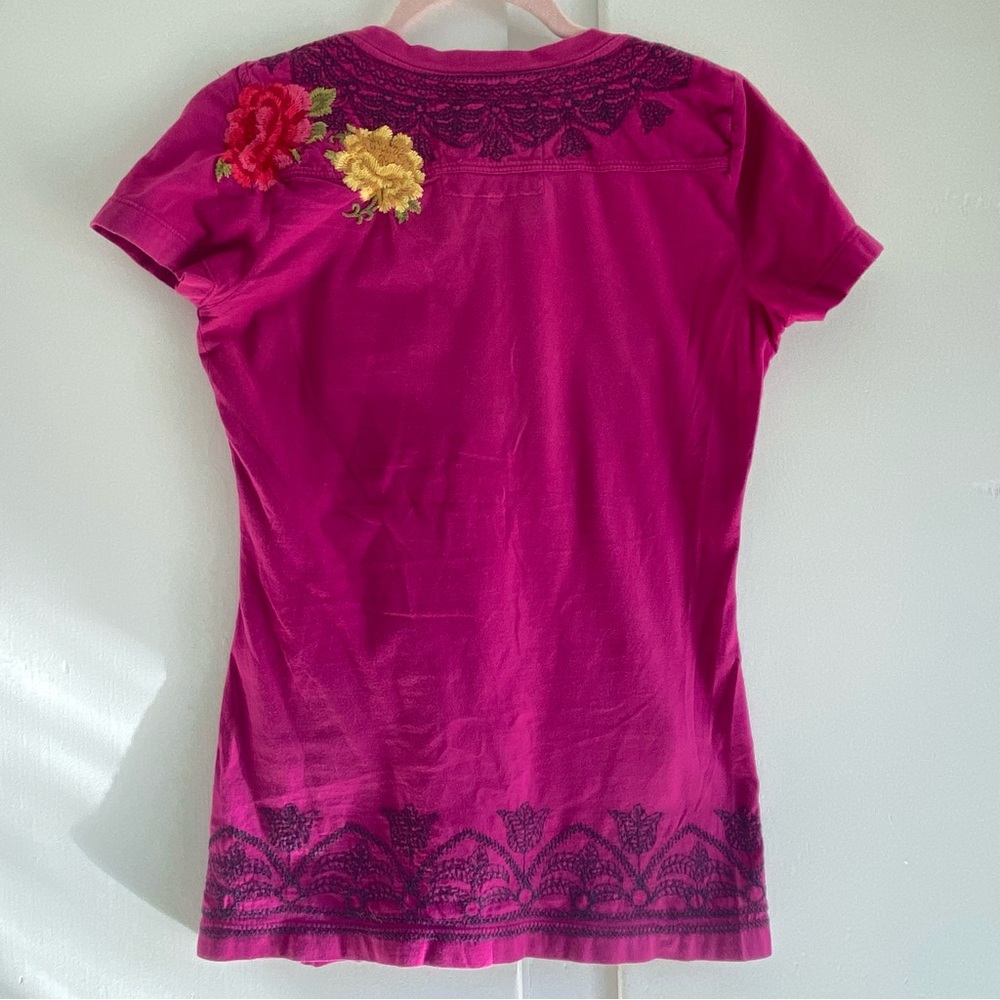 Johnny Was Magenta Floral Embroidered Tee - Picture 7 of 7